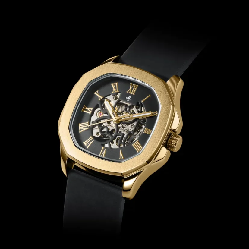 Goldene Herrenuhr Ralph Christian mit Gummiband The Avalon - Gold Automatic 42MM