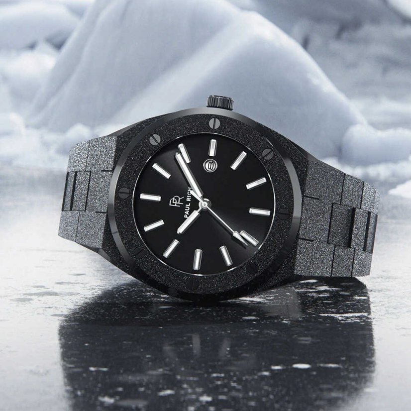 Men's black Paul Rich watch with steel strap Signature Frosted Barons Black 45MM