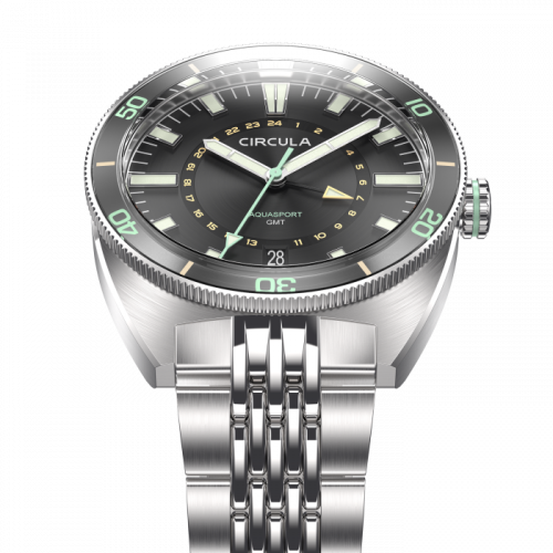 Relógio Circula Watches prata para homens com pulseira de aço AquaSport GMT - Black 40MM Automatic