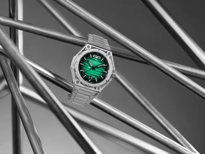Men's silver Bomberg Watch with steel strap EDGE GREEN 43MM Automatic