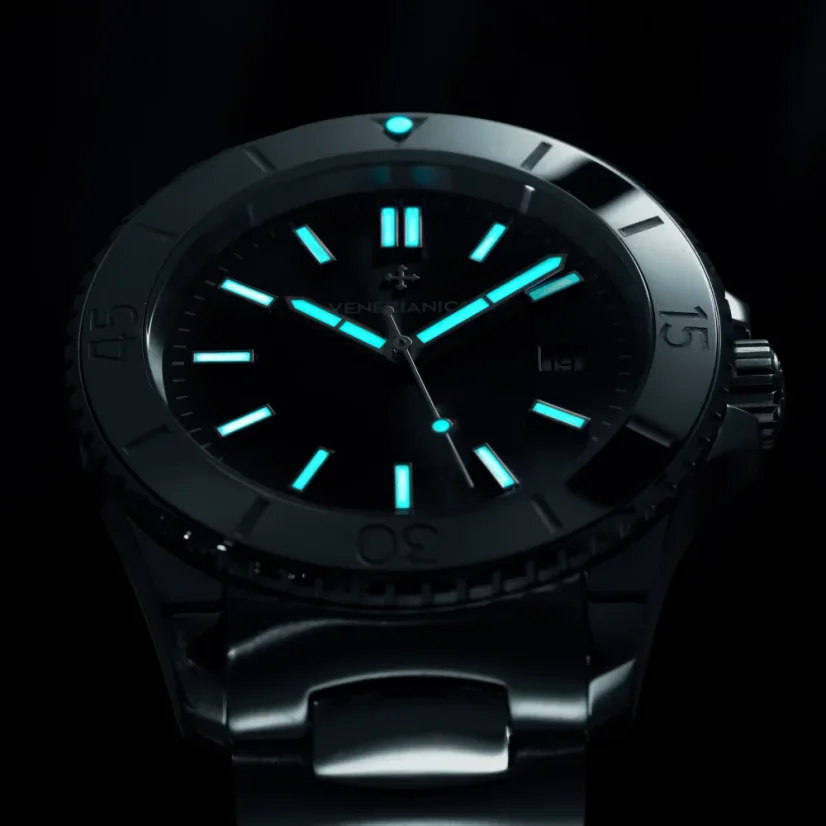 Stříbrné pánské hodinky Venezianico s ocelovým páskem Nereide Tungsteno 4521501C Blue 42MM Automatic