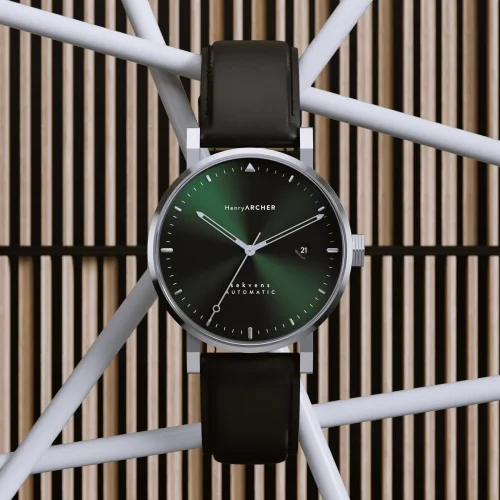 Orologio da uomo Henryarcher Watches in colore argento con cinturino in pelle Sekvens - Nature Nero 40MM Automatic