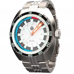 Ασημένιο ρολόι NTH Watches για άντρες με ιμάντα από χάλυβα DevilRay No Date - Silver / White Automatic 43MM