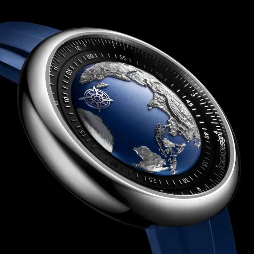 Herrenuhr aus Silber CIGA Design mit Gummiband U Blue Planet Titanum 46MM Automatic