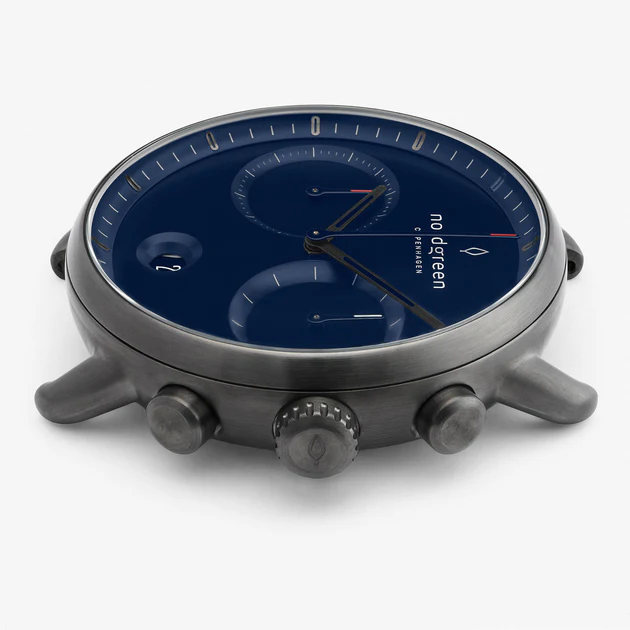 Men's black Nordgreen watch with leather strap Pioneer Navy Dial - Navy Leather / Gun Metal 42MM