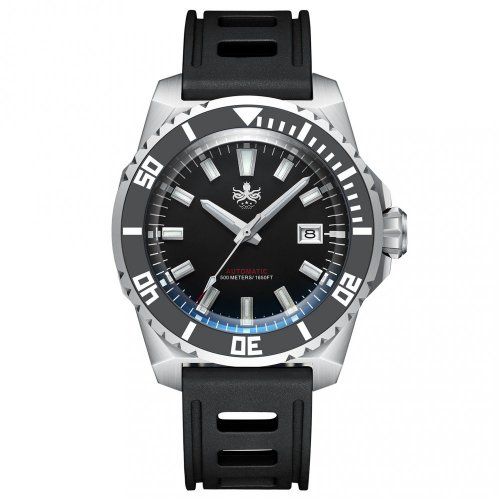 Montre Phoibos Watches pour homme de couleur argent avec bracelet en caoutchouc Levithan PY032C DLC 500M - Automatic 45MM