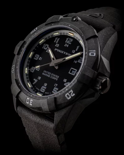 Reloj ProTek Watches negro de hombre con banda de goma Official USMC Series 1011 42MM