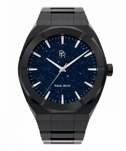Reloj Paul Rich negro para hombre con correa de acero Cosmic - Black 45MM