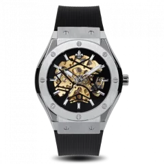 Men's silver Ralph Christian watch with a rubber band Prague Skeleton Deluxe - Silver Automatic 44MM