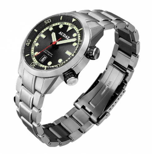 Męski srebrny zegarek Audaz Watches ze stalowym paskiem Seafarer ADZ-3030-01 - Automatic 42MM