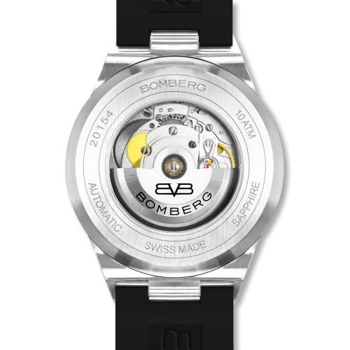 Silberne Herrenuhr Bomberg Watches mit Gummiband DIAMOND WHITE 43MM Automatic