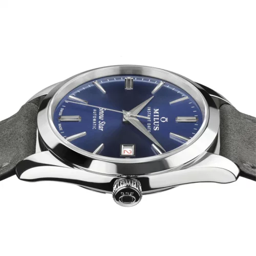 Orologio da uomo Milus Watches colore argento con cinturino in pelle Snow Star Ice Blue 39MM Automatic