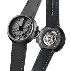 Montre 22Designstudio Watches pour homme en noir avec bracelet en cuir Black Dragon 45MM Automatic