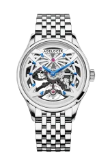 Męski srebrny zegarek Agelocer Watches z paskiem stalowym Schwarzwald II Series Silver Rainbow 41MM Automatic