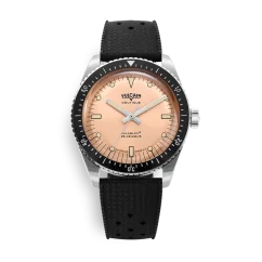 Men's silver Vulcain watch with rubber strap Skindiver Nautique - Salmon Beige Luminova - Rubber 44,5MM Automatic