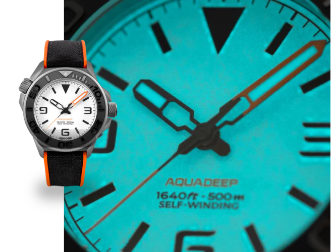 Stříbrné pánské hodinky Undone s gumovým páskem AquaLume Black / Orange 43MM Automatic