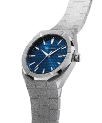 Men's silver Paul Rich watch with steel strap Frosted Star Dust Indigo Waffle - Silver 45MM