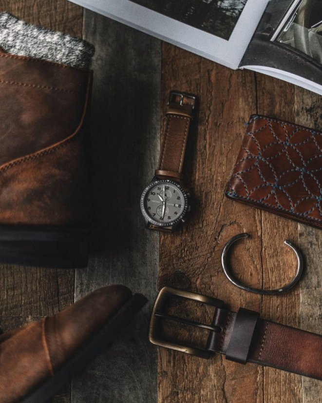 Men's gray Vincero watch with leather strap The Altitude Matte Gray/Brown 43MM