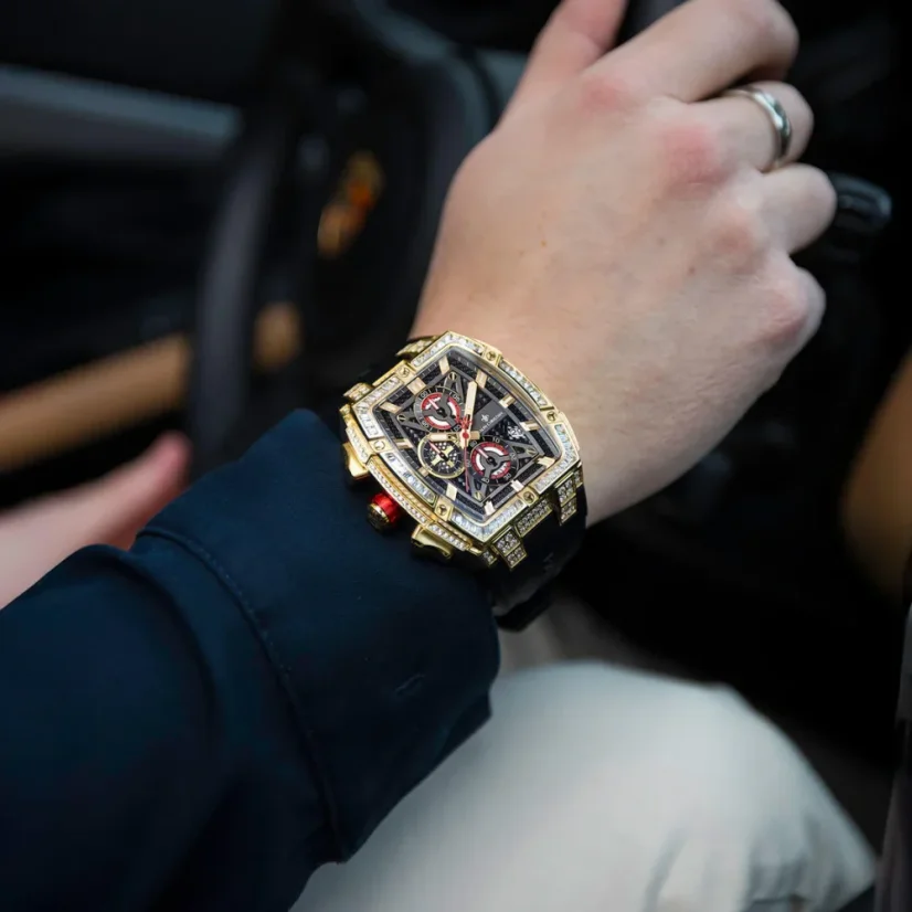 Men's gold Ralph Christian watch with a rubber band The Polaris Chrono Ice - Regal Noir 42,5MM