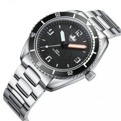 Men's silver Phoibos watch with steel strap Reef Master 200M - Pitch Black Automatic 42MM