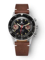 Srebrny zegarek męski Nivada Grenchen ze skórzanym paskiem Chronoking Manual 87033M02 38MM