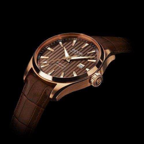 Złoty męski zegarek Epos ze skórzanym paskiem Passion 3401.132.24.17.27 43 MM Automatic