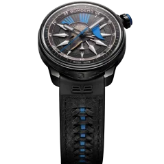 Černé pánské hodinky Bomberg s koženým páskem AUTOMATIC SPARTAN BLUE 43MM Automatic