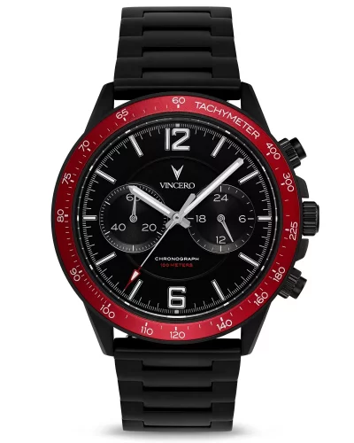 Czarny męski zegarek Vincero ze stalowym paskiem The Apex Matte Black/Crimson 42MM