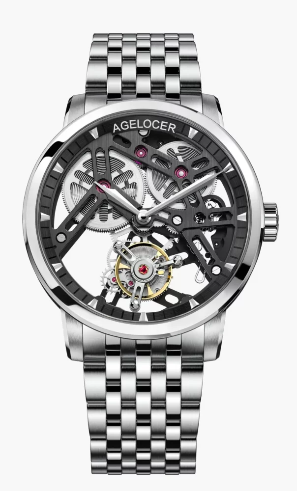 Men's silver Agelocer Watch with steel strap Tourbillon Series