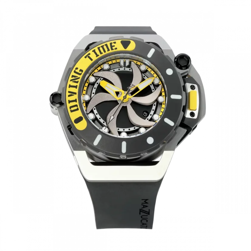 Men's Mazzucato black watch with rubber strap RIM Scuba Black / Yellow - 48MM Automatic