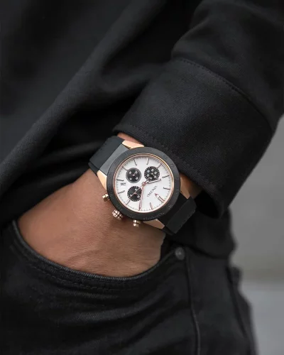 Černé pánské hodinky Vincero s gumovým páskem The Rogue Rose Gold/White 43MM