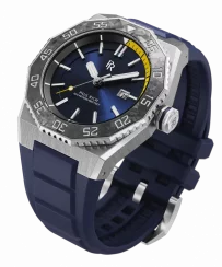 Męski srebrny zegarek Paul Rich z gumowym paskiem Aquacarbon Pro Horizon Blue - Sunray 43MM Automatic