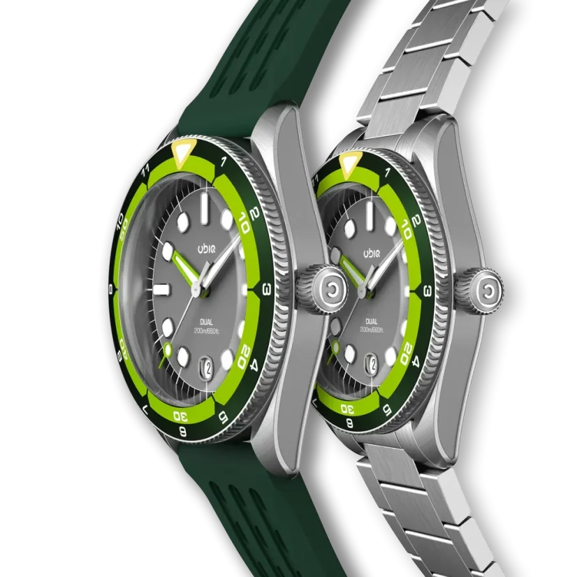 Strieborné pánske hodinky UBIQ s oceľovým pásikom DUAL - APPLESOUR 39MM Automatic