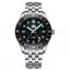 Męski srebrny zegarek Phoibos Watches ze stalowym paskiem GMT Wave Master 200M - PY049C Black Automatic 40MM