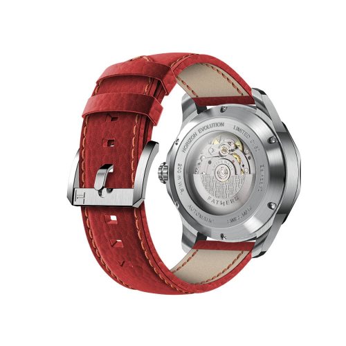 Silberne Herrenuhr Fathers Watches mit Ledergürtel Evolution Red 40MM Automatic