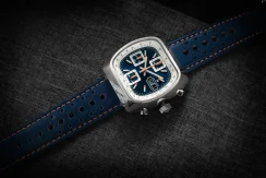 Men's silver Straton Watch with leather strap Speciale Blue 42MM