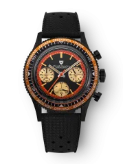 Relógio Nivada Grenchen pulseira de borracha preta para homem Chronoking Mecaquartz Steel Black 87041Q01 38MM