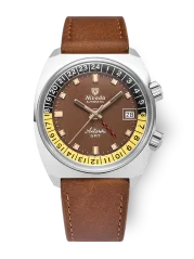 Men's silver Nivada Grenchen watch with leather strap Antarctic GMT - Tropical 32061A16 36MM Automatic