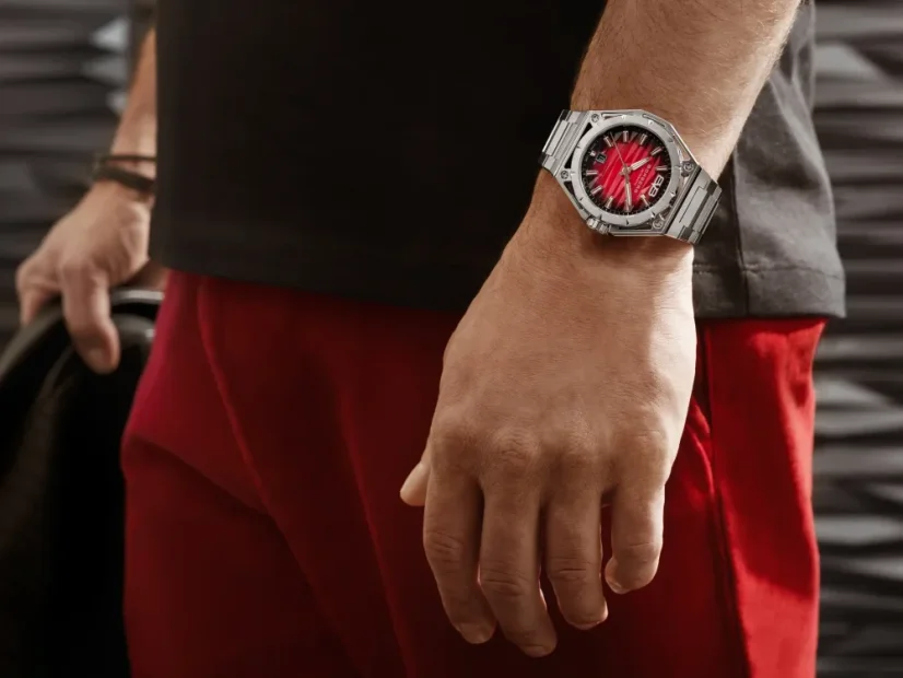 Men's silver Bomberg Watch with steel strap EDGE RED 43MM Automatic