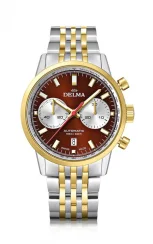 Zilverkleurig herenhorloge van Delma Watches met stalen riem band Continental Silver / Red Gold 42MM Automatic