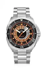 Męski srebrny zegarek Delma Watches ze stalowym paskiem Star Decompression Timer Silver / Black 44MM Automatic