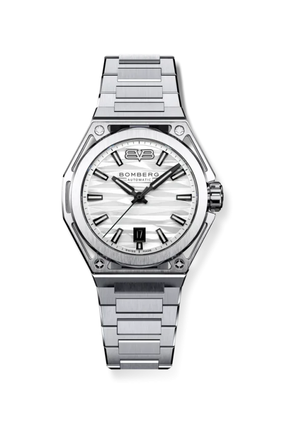 Men's silver Bomberg Watch with steel strap EDGE WHITE 43MM Automatic