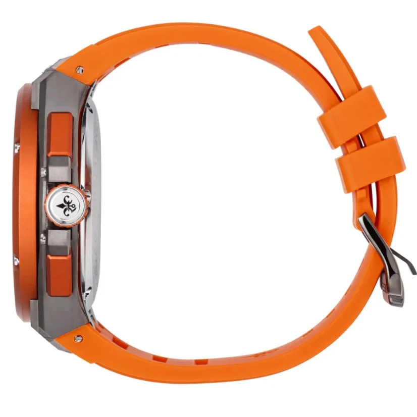 Stříbrné pánské hodinky Ralph Christian s gumovým páskem The Apex Chrono - Sunset Orange 46MM