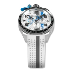 Strieborné pánske hodinky Bomberg Watches s gumovým pásikom Racing YAS MARINA White / Grey 45MM