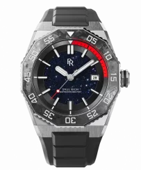 Zilverkleurig herenhorloge van Paul Rich met een rubberen band Aquacarbon Pro Midnight Silver - Aventurine 43MM Automatic