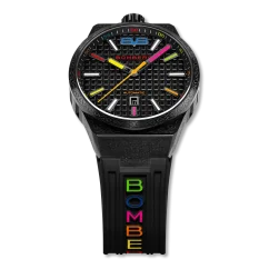 Schwarze Herrenuhr Bomberg Watches mit Gummiband CHROMA NOIRE 43MM Automatic