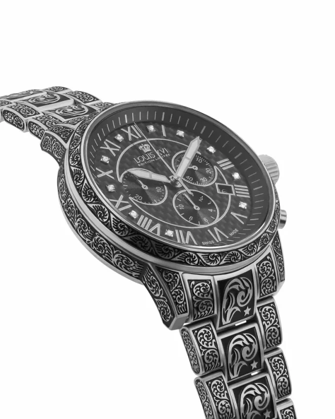 Stříbrné pánské hodinky Louis XVI s ocelovým páskem Palais Royale With Diamond 1722 - Silver 43MM
