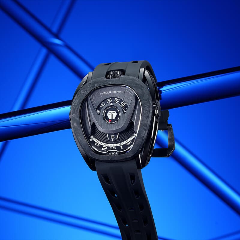 Men's black Tsar Bomba Watch with a rubber band TB8213 - All Black Automatic 44MM