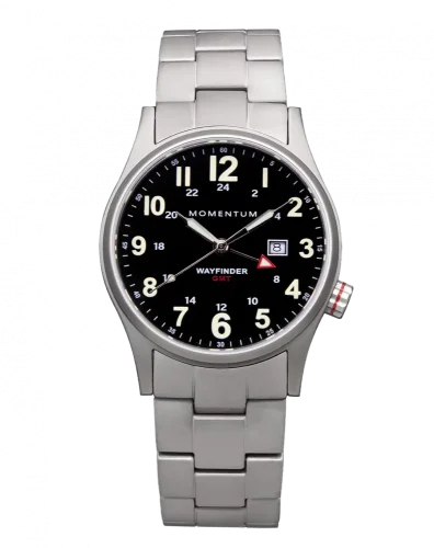 Zilverkleurig herenhorloge van Momentum Watches met stalen riem band Wayfinder GMT 40MM