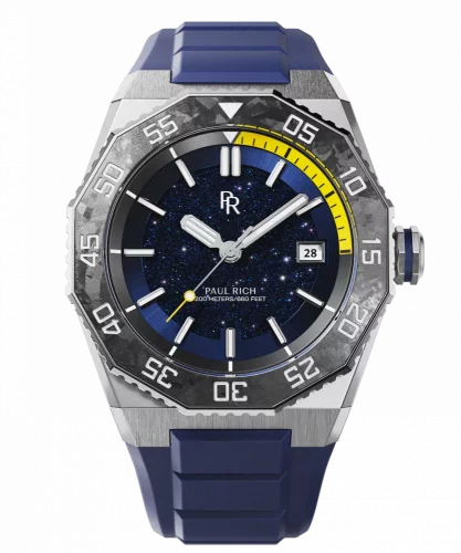 Strieborné pánske hodinky Paul Rich s gumovým pásikom Aquacarbon Pro Horizon Blue - Aventurine 43MM Automatic